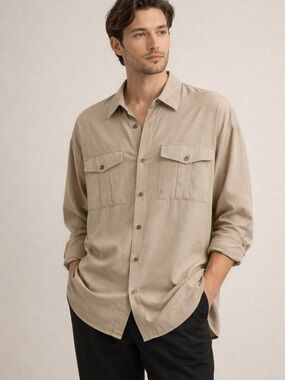 Original Island Sport 100% Silk Button-Up Shirt in Light Beige